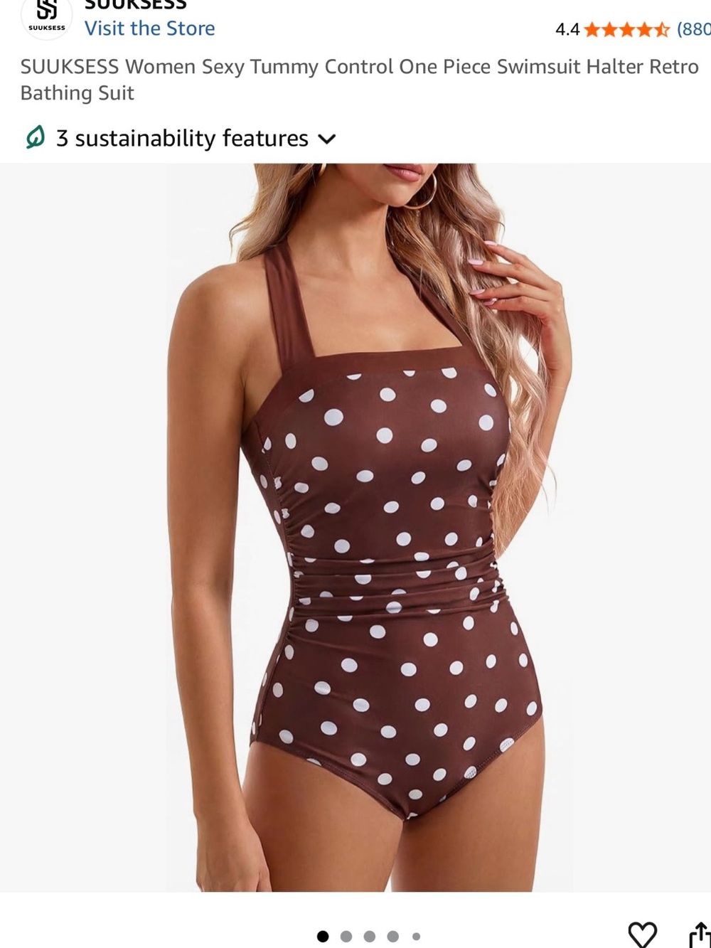Retro Brown Polka Dot One-Piece Swimsuit with Halter Straps